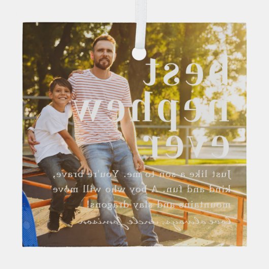 Beste Nephew ooit | Citaat- en fotocadeau Glas Ornament (Achterkant)