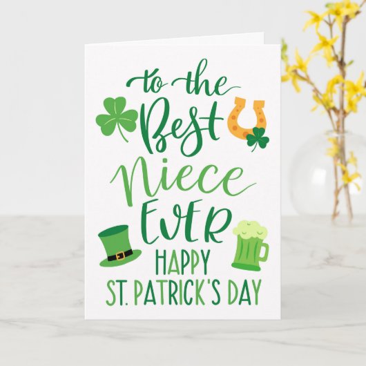 Beste nichtje ooit St Patrick's Day Typografie Kaart (Gele Bloem)