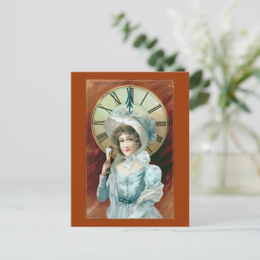 "Beste nieuwjaarswensen" Vintage Feestdagenkaart (Staand voorkant)