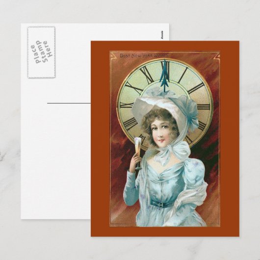 "Beste nieuwjaarswensen" Vintage Feestdagenkaart (Voorkant / Achterkant)