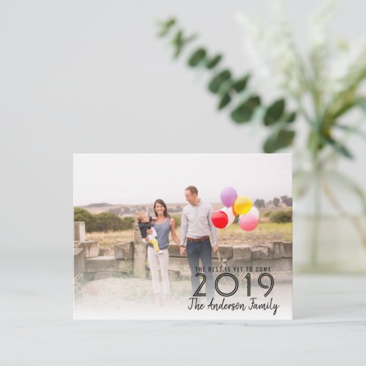 Beste nog te komen 2019 Happy New Year Script Foto Briefkaart (Staand voorkant)