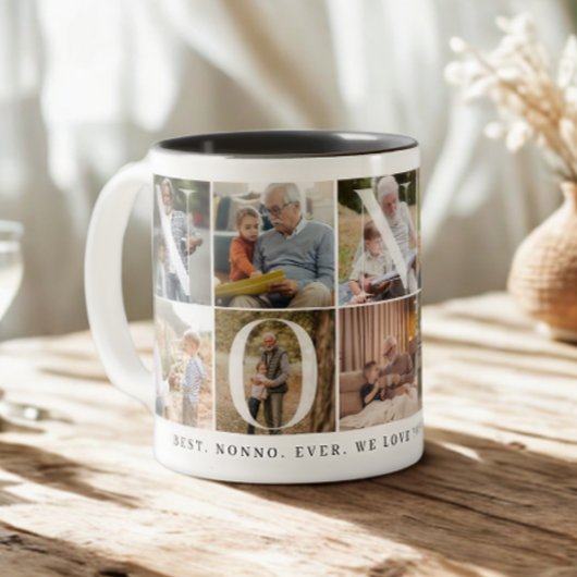 Beste Nonno Ooit, 10 Photo Grid Gift voor opa Tweekleurige Koffiemok