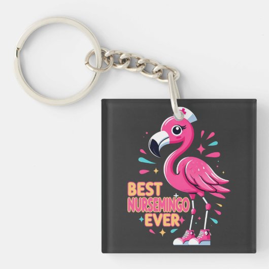 Beste Nursemingo Ooit Verpleegster Flamingo Liefhe Sleutelhanger (voorkant)