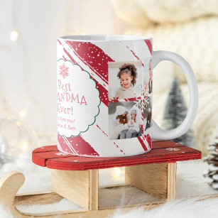 Beste oma 5 foto's Chrsitas streept sneeuw rood Koffiemok