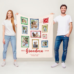 Beste oma 9-foto vintage stempel beige kerst fleece deken