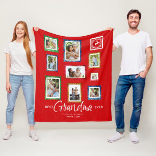 Beste oma 9-foto vintage stempel rode kerst fleece deken