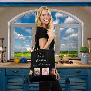 Beste oma aangepaste gezinsfotocollage zwart tote bag