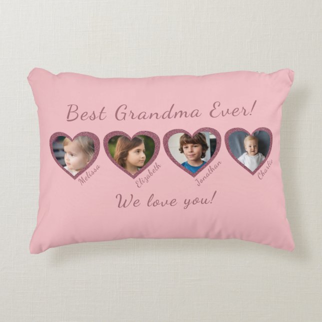 Beste Oma Aangepaste Vier Foto Sjabloon Accent Kussen (Voorkant)