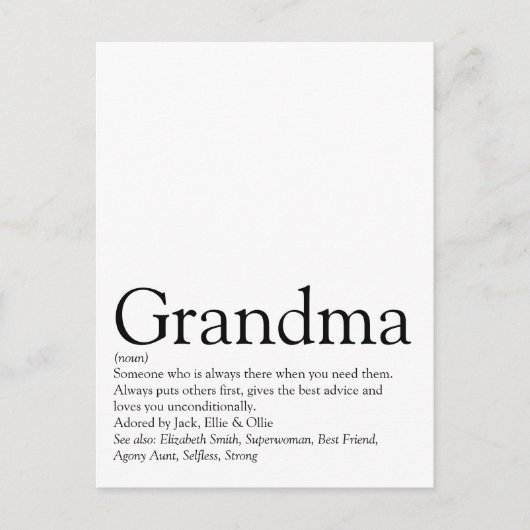 Beste Oma Aller Tijden, Oma Definitie Briefkaart (Voorkant)