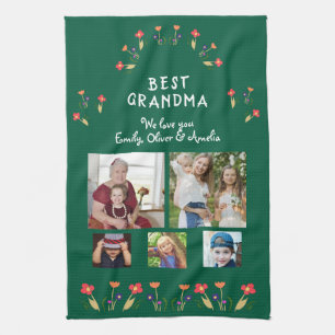 Beste oma bloemen 5 foto collage aandenken  theedoek