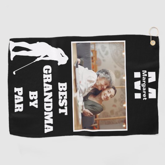 Beste Oma By Par Golf met aangepaste foto Golfhanddoek (Horizontaal)