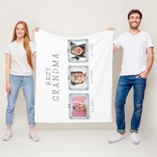 Beste oma Est aangepaste datum 3 foto cute preppy Fleece Deken