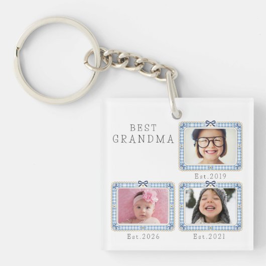 Beste oma Est aangepaste datum 3 foto cute preppy Sleutelhanger (voorkant)