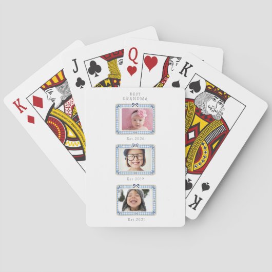 Beste oma Est aangepaste datum 3 foto Lieve preppy Pokerkaarten (Achterkant)