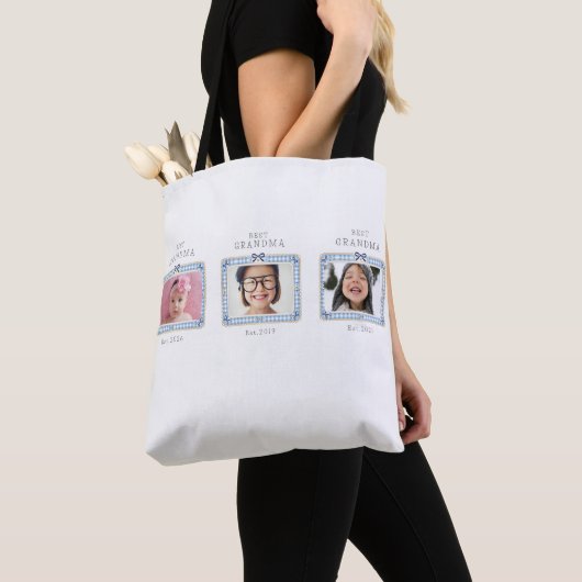 Beste oma Est aangepaste datum 3 foto Schattig pre Tote Bag (Dichtbij)