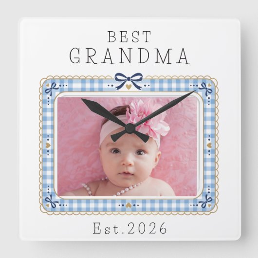 Beste oma Est aangepaste datum foto Schattig prepp Vierkante Klok (Voorkant)