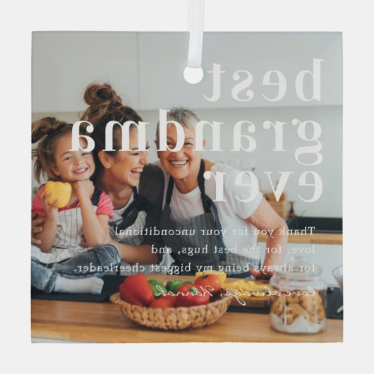 Beste oma Ever | Citaat- en fotocadeau Glas Ornament (Achterkant)