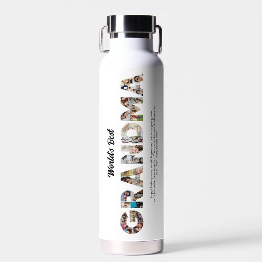 Beste Oma Foto Collage Letter Cutout Verjaardag Waterfles (Voorkant)