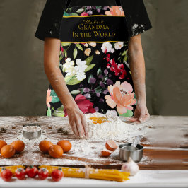 Beste oma in de wereld | Elegant Black Floral Schort