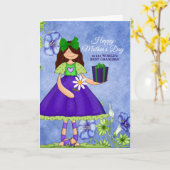 Beste oma in de wereld, Paars meisje Moederdag Kaart (Gele Bloem)