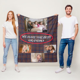 Beste Oma in Tartan Plaid 4 foto's Wit Lettertype Fleece Deken