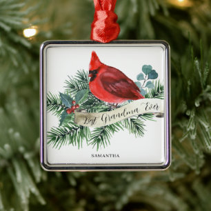 Beste Oma Kerst Rode Kardinaal Naam Metalen Ornament