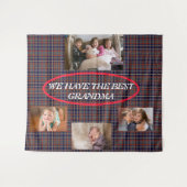 Beste oma levendig rood blauw geruit tartan achter wandkleed (Voorkant (horizontaal))