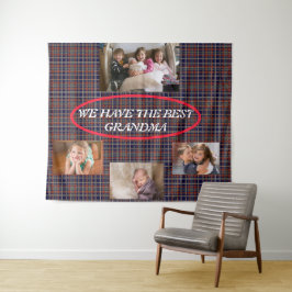 Beste Oma Lively Rood Blauw Geruit Tartan Achtergr Wandkleed