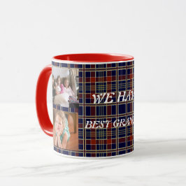 Beste oma met 4 foto's geruit tartan mok