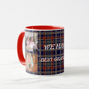 Beste oma met 4 foto's geruit tartan mok