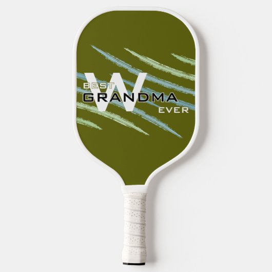 Beste Oma met Monogramed initialen Light Olive Pickleball Paddle (Achterkant)