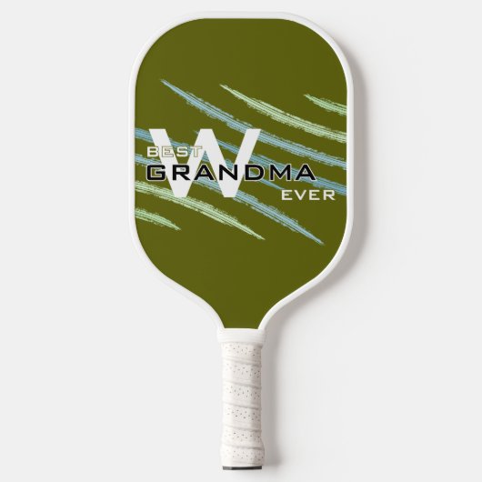 Beste Oma met Monogramed initialen Light Olive Pickleball Paddle (Voorkant)