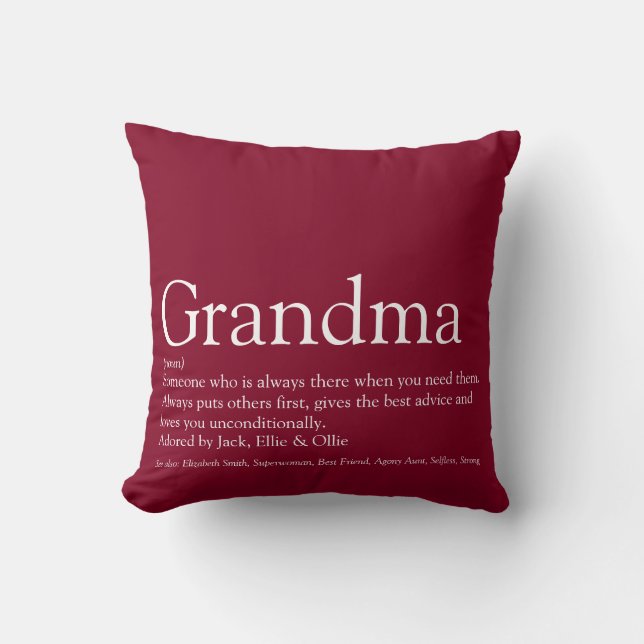 Beste oma oma-definitie burgundyrood kussen (Voorkant)