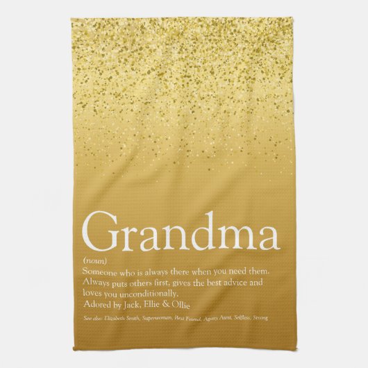 Beste oma, oma-definitie goud glitter theedoek (Verticaal)