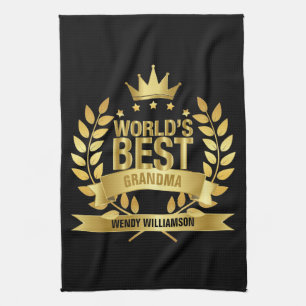 Beste oma oma goud zwart ter wereld theedoek