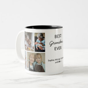 Beste oma ooit 4 foto's namen kleinkinderen tweekleurige koffiemok