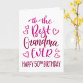 Beste oma ooit 50ste verjaardag typografie in roze kaart (Gele Bloem)