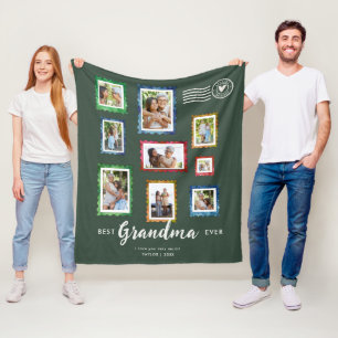 Beste oma ooit 9-foto vintage stempel donkergroen fleece deken