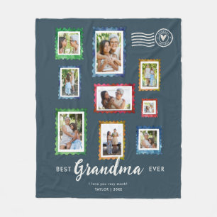 Beste oma ooit 9-foto vintage stempel leisteenblau fleece deken