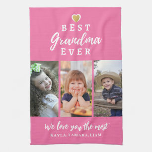 Beste oma ooit Aangepaste 3 foto kinderen namen Ro Theedoek
