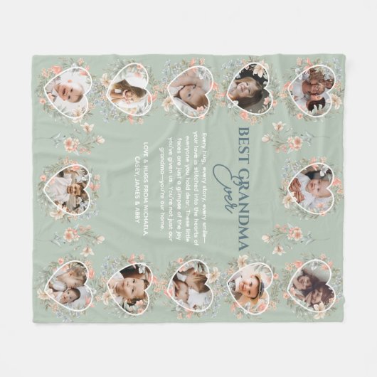 Beste Oma Ooit Bloemen Hart Foto's Gift Fleece Deken (Voorkant (Horizontaal))