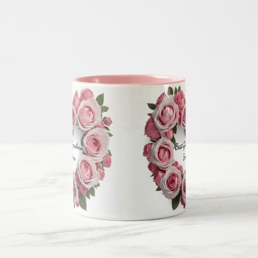 Beste oma ooit bloemenroze tweekleurige koffiemok (Center)
