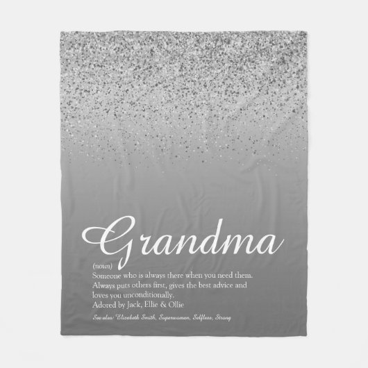 Beste Oma Ooit Definitie Zilveren Glitter Fleece Deken (Voorkant)