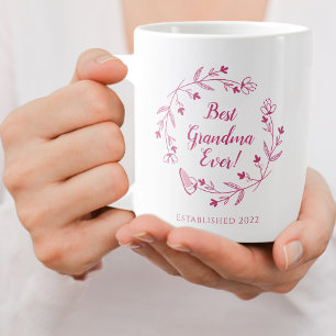 Beste oma ooit familie bloemenkrans jaar roze grote koffiekop
