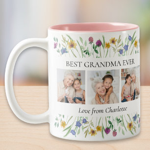 Beste oma ooit foto met wilde bloemen tweekleurige koffiemok