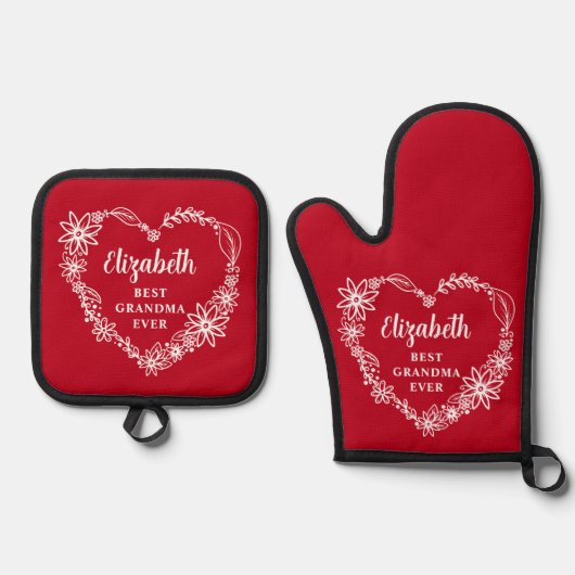Beste oma ooit gepersonaliseerd rood ovenwant & pannenlap set (Voorkant)