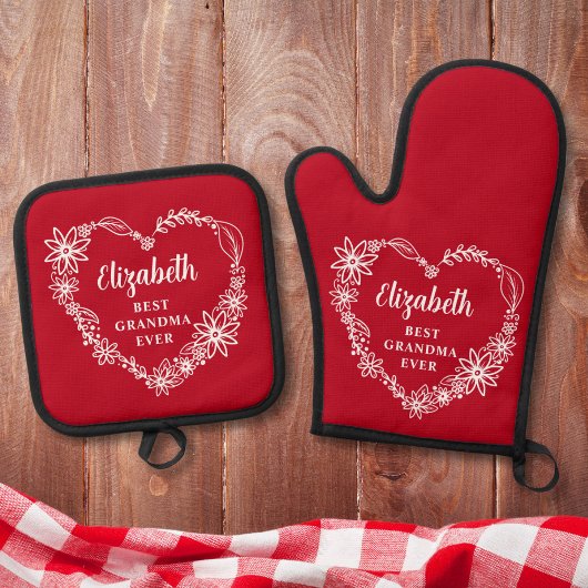 Beste oma ooit gepersonaliseerd rood ovenwant & pannenlap set