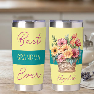 Beste oma ooit gerbera bloemen geel geïsoleerde drinkbeker