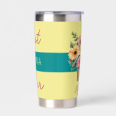 Beste oma ooit gerbera bloemen geel geïsoleerde drinkbeker (Links)