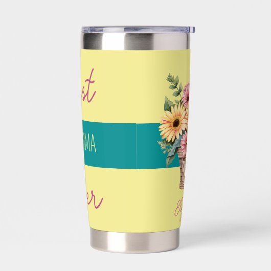 Beste oma ooit gerbera bloemen geel geïsoleerde drinkbeker (Links)